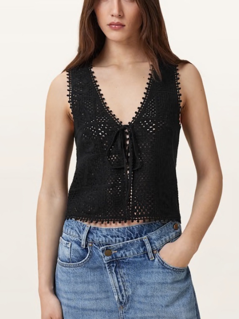 NWT All Saints Florence Cotton Crochet Waistcoat Vest Festival Boho